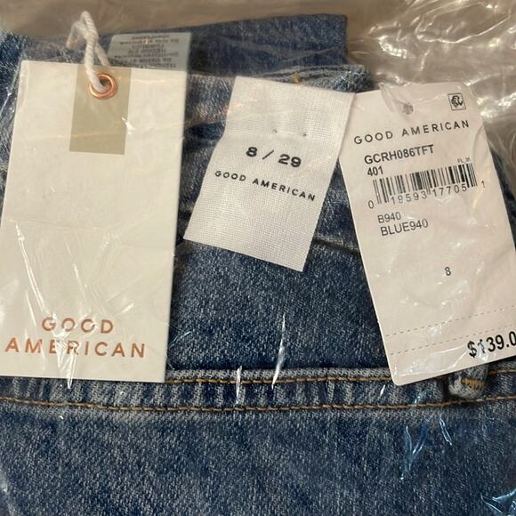 GOOD AMERICAN Good Classic Raw Hem Jeans Straight High Rise Blue940 Size 29 NEW - Picture 11 of 15